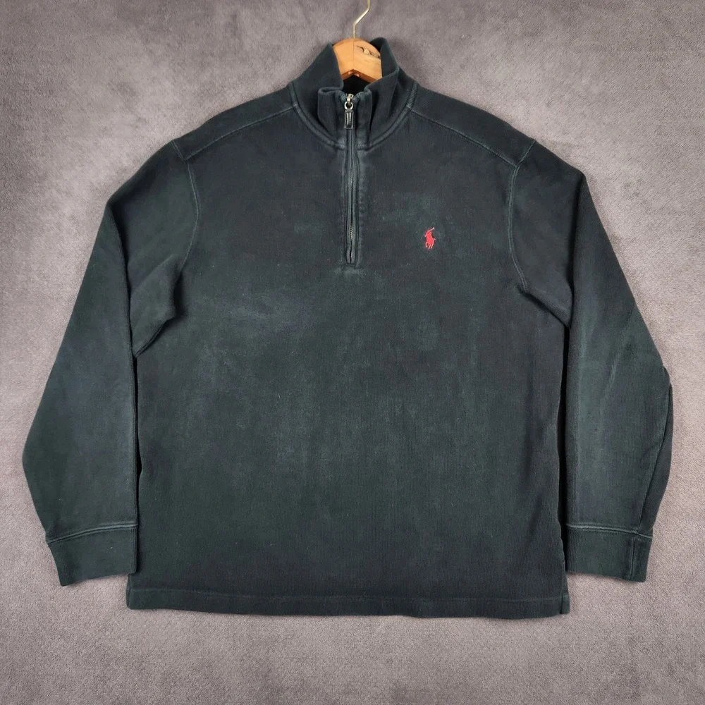 Polo Ralph Lauren Estate Rib 1/4 Zip Mens Medium Black Cotton Pullover Sweater